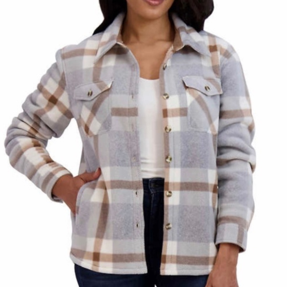 Sage Ladies’ Plush Plaid Shirt Jacket